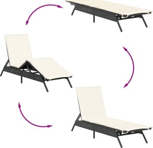 vidaXL vidaXL Leżak z poduszką, czarny, polirattan 7