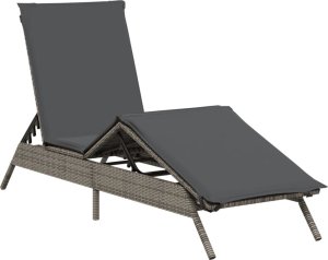 vidaXL vidaXL Leżak z poduszką, szary, polirattan 2