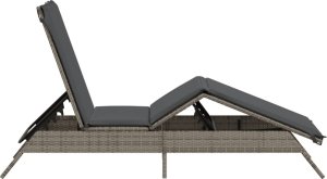 vidaXL vidaXL Leżak z poduszką, szary, polirattan 5
