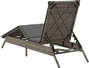 vidaXL vidaXL Leżak z poduszką, szary, polirattan 6