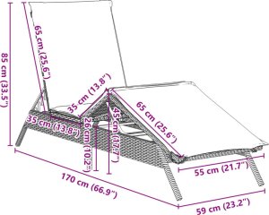 vidaXL vidaXL Leżak z poduszką, szary, polirattan 10