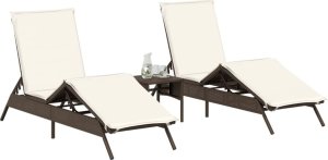 vidaXL vidaXL Leżaki z poduszkami, 2 szt., brązowe, polirattan 3