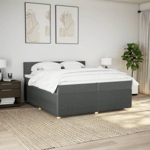 vidaXL Łóżko kontynentalne z materacem, ciemnoszara tkanina 200x200 cm 3