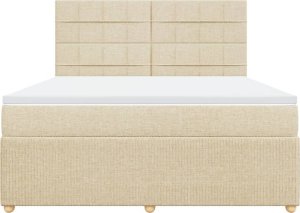 vidaXL Łóżko kontynentalne z materacem, kremowe, tkanina, 180x200 cm 4