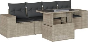 vidaXL 5-cz. zestaw mebli do ogrodu, poduszki, jasnoszary rattan PE 2