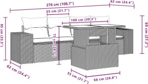 vidaXL 5-cz. zestaw mebli do ogrodu, poduszki, jasnoszary rattan PE 9