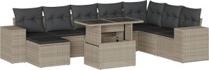 vidaXL 9-cz. zestaw mebli ogrodowych, poduszki, jasnoszary polirattan 2