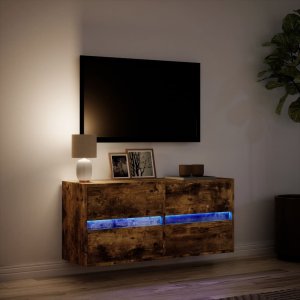 vidaXL vidaXL Ścienna szafka TV z LED, przydymiony dąb, 100x31x45 cm 5