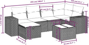 vidaXL vidaXL 7-cz. zestaw wypoczynkowy do ogrodu, z poduszkami, jasnoszary 4