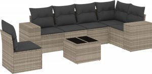 vidaXL 7-cz. zestaw wypoczynkowy do ogrodu, z poduszkami, jasnoszary 2