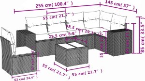 vidaXL 7-cz. zestaw wypoczynkowy do ogrodu, z poduszkami, jasnoszary 8