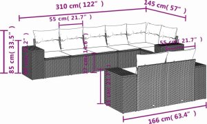 vidaXL vidaXL 8-cz. zestaw mebli ogrodowych, poduszki, jasnoszary polirattan 7