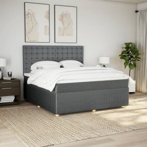 vidaXL vidaXL Łóżko kontynentalne z materacem, ciemnoszara tkanina 180x200 cm 4