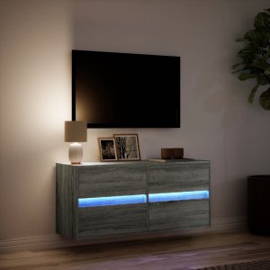 vidaXL vidaXL Ścienna szafka TV z LED, szary dąb sonoma, 100x31x45 cm 5