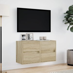 vidaXL vidaXL Ścienne szafki TV z LED, 2 szt., dąb sonoma, 41x31x45 cm 4