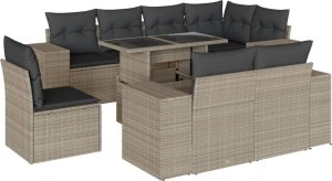 vidaXL 9-cz. zestaw mebli ogrodowych, poduszki, jasnoszary polirattan 2