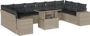 vidaXL 11-cz. zestaw mebli ogrodowych z poduszkami, szary rattan PE 2