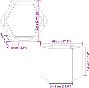 vidaXL Donica ogrodowa, sześciokątna, 69x60x45 cm, stal galwanizowana 10