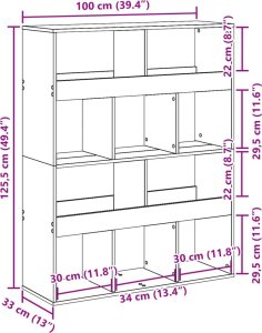 vidaXL Regał/przegroda, szary dąb sonoma, 100x33x125,5 cm 9