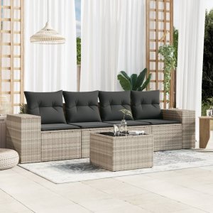 vidaXL vidaXL 5-cz. zestaw mebli do ogrodu, poduszki, jasnoszary rattan PE 1
