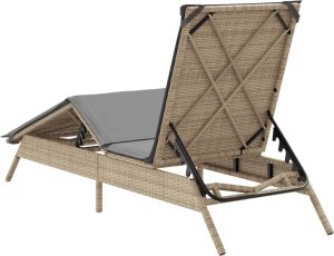 vidaXL vidaXL Leżak z poduszką, beżowy, polirattan 5