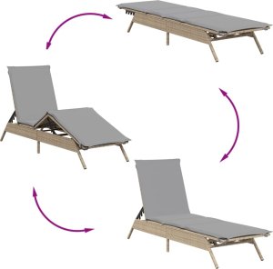 vidaXL vidaXL Leżak z poduszką, beżowy, polirattan 6