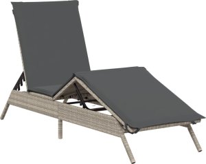 vidaXL vidaXL Leżak z poduszką, jasnoszary, polirattan 2