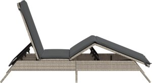 vidaXL vidaXL Leżak z poduszką, jasnoszary, polirattan 5