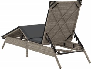 vidaXL vidaXL Leżak z poduszką, jasnoszary, polirattan 6