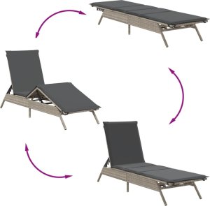 vidaXL vidaXL Leżak z poduszką, jasnoszary, polirattan 7