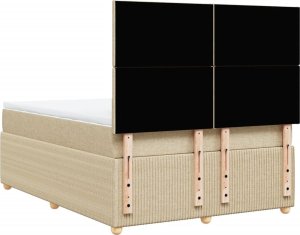 vidaXL Łóżko kontynentalne z materacem, kremowe, tkanina, 160x200 cm 6