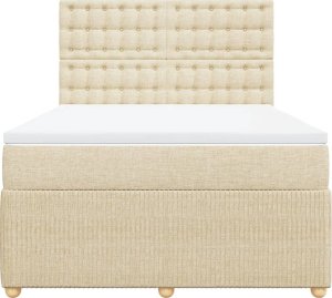 vidaXL Łóżko kontynentalne z materacem, kremowe, tkanina, 160x200 cm 4