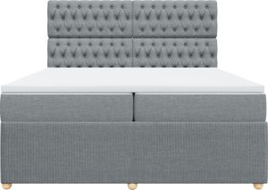 vidaXL Łóżko kontynentalne z materacem, jasnoszare, tkanina 200x200 cm 4