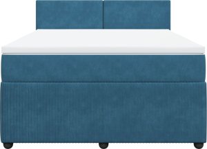 vidaXL Łóżko kontynentalne z materacem, niebieskie, 140x190cm, aksamit 4