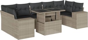 vidaXL 8-cz. zestaw mebli ogrodowych, poduszki, jasnoszary polirattan 2