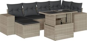 vidaXL 7-cz. zestaw wypoczynkowy do ogrodu, z poduszkami, jasnoszary 2