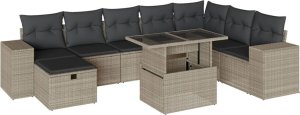 vidaXL 9-cz. zestaw mebli ogrodowych, poduszki, jasnoszary polirattan 2