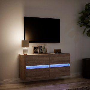 vidaXL vidaXL Ścienna szafka TV z LED, brązowy dąb, 100x31x45 cm 5