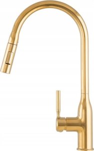 Zlewozmywak PREHNIT Zlewozmywak jednokomorowy ELAN czarny złoty metalik + bateria złota z wyciąganą wylewką roxy 4