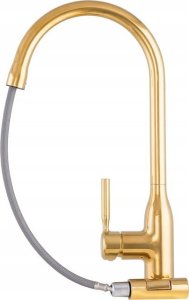 Zlewozmywak PREHNIT Zlewozmywak jednokomorowy ELAN czarny złoty metalik + bateria złota z wyciąganą wylewką roxy 6