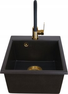 Zlewozmywak PREHNIT Zlewozmywak jednokomorowy COBALT złoty metalik + bateria flex złota 2