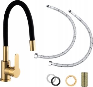 Zlewozmywak PREHNIT Zlewozmywak jednokomorowy COBALT złoty metalik + bateria flex złota 6