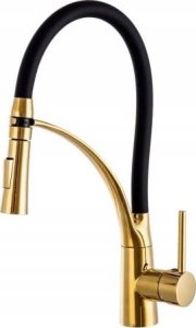 Zlewozmywak PREHNIT Zlewozmywak jednokomorowy ELAN czarny złoty metalik + bateria z wyciąganą wylewką nexo złota 3