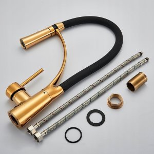 Zlewozmywak PREHNIT Zlewozmywak jednokomorowy ELAN czarny złoty metalik + bateria z wyciąganą wylewką nexo złota 10