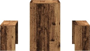 vidaXL vidaXL 3-częściowy zestaw mebli: stolik i ławki, stare drewno 5