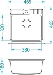 Alveus Alveus NIAGARA 20 kol. 91 czarny (46,5x46,5) Granital zlew 1kom. z syfonem manualnym 5