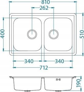 Zlewozmywak Alveus Alveus ELEGANT 40 LEN 81x51 2K zlew wpuszczany, odpływ zatyczkowy z syfonem 2
