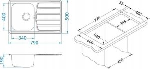 Zlewozmywak Alveus Alveus ZOOM MAXIM 20 SAT 79x50 1K zlew wpuszczany  z syfonem 3