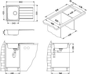 Zlewozmywak Alveus Alveus LINE 20 SAT Standard 86x50 1k zlew wpuszczany z odpływem zatyczkowym fi114 z syfonem 3