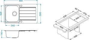 Zlewozmywak Alveus Alveus LINE MAX 20 SATYNA zlewozmywak stalowy 860 x 500 mm z syfon pop-up 1